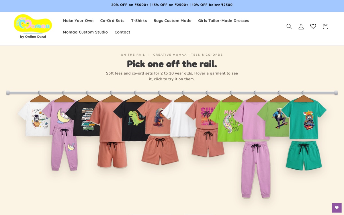 Creative Momaa kids clothing store home page